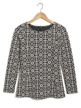 Massini NWOT Black and White Geometric Long Sleeve Top Stretchy Pullover